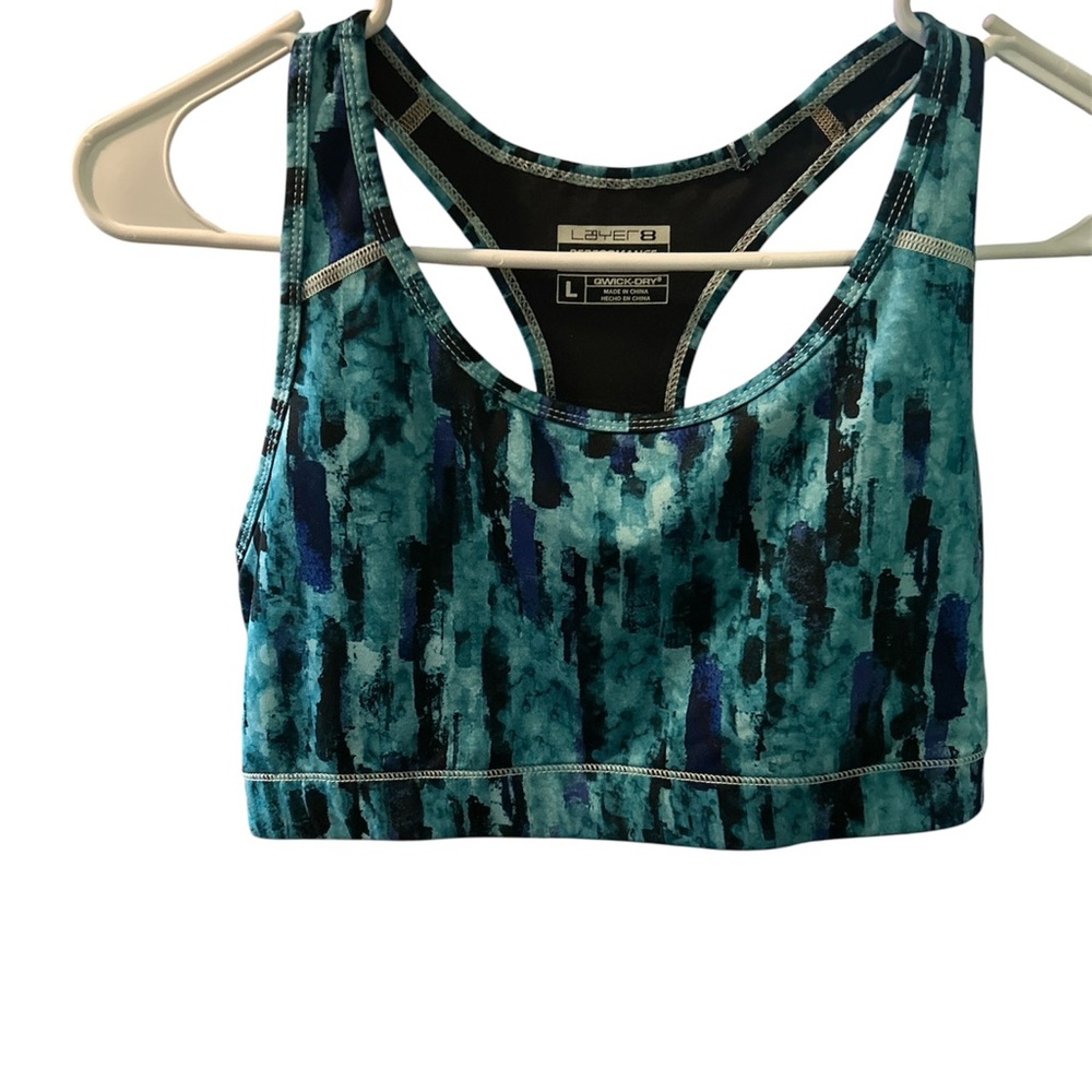 Layer 8 Blue Sports Bra with Racerback/has stretch PTP 16 L 12